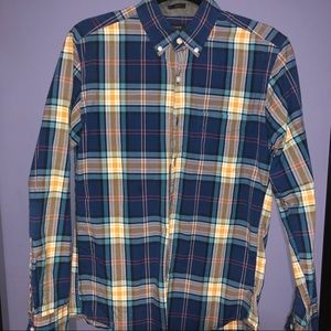 J Crew Navy Plaid Slim Shirt